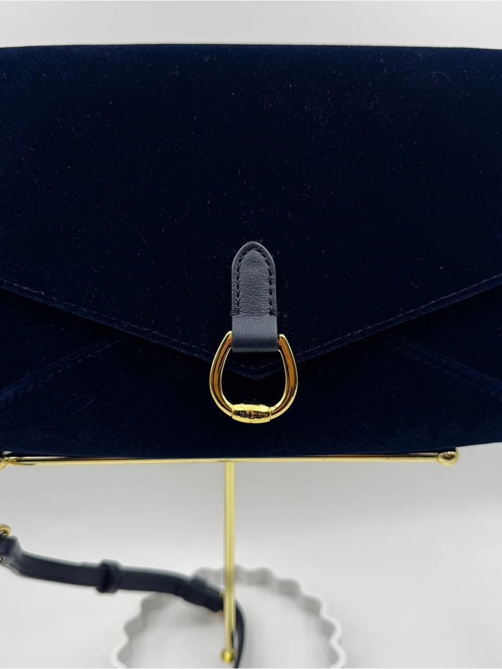 LAUREN RALPH LAUREN Bennington Velvet Envelope Crossbody Evening Bag Navy